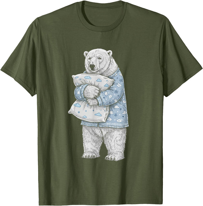 Sleeping & Napping Funny Designs For Nap Lovers Funny Sleepy Polar Bear Pajama Women Men Kids Boys And Girls T-Shirt - Olive Green
