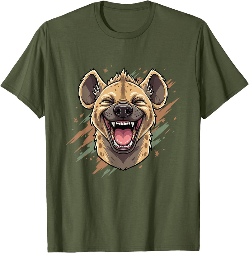Laughing Hyena Cartoon Wild Safari Animal Hyena Laughing Face Funny Animal Safari Vibes T-Shirt - Olive Green