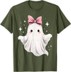 Halloween Ghost Coquette Bow Tee Ghost Coquette Bow Halloween Kawaii Girls Women Spooky T-Shirt - Olive Green