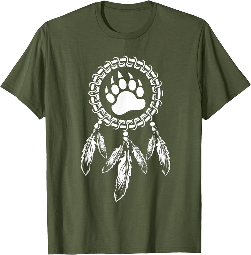 Indigenous Native American For Men Traditional Dreamcatcher Women Bear Native American T-Shirt - Olive Green
