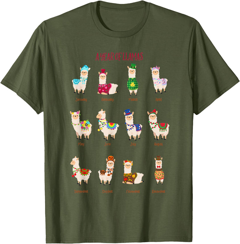 Funny Llamas A Year Of Llamas Funny Llama Alpaca T-Shirt - Olive Green