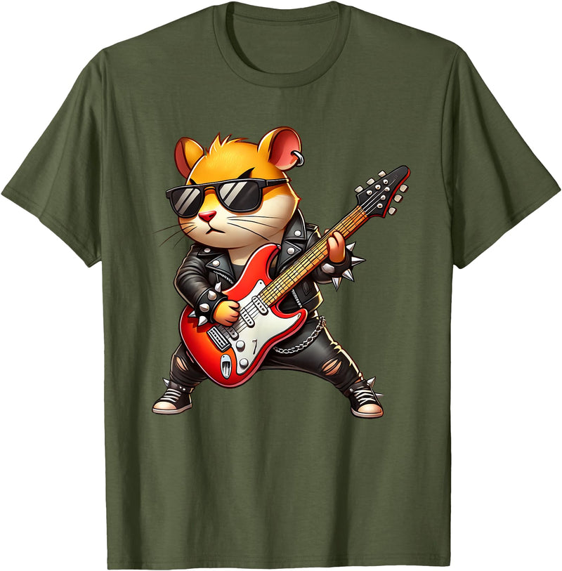 Hamster Electric Guitar Concert Music Lover Men Women Kids T-Shirt - Olive Green