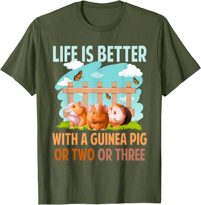 Cute Guinea Pig Apparel Life Is Better With A Guinea Pig Wheek Cavy Lover T-Shirt - Olive Green