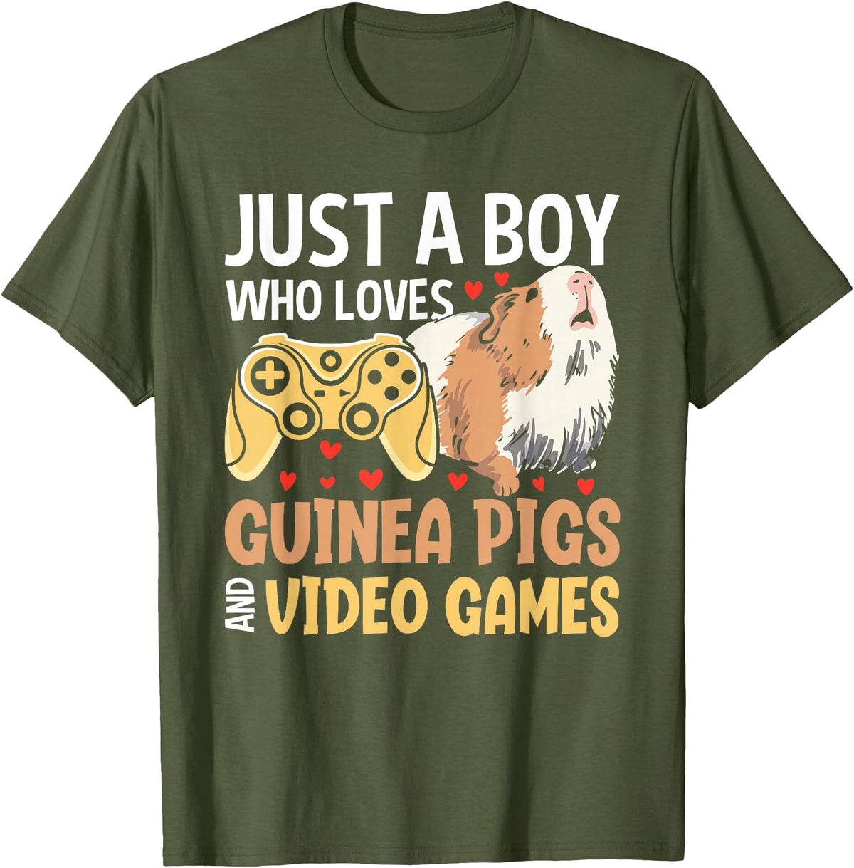 Guinea Pig Gifts for Gamer Co. Just a Boy Who Loves Guinea Pigs and Video Games Gaming T-Shirt - Olive Green
