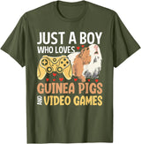 Guinea Pig Gifts for Gamer Co. Just a Boy Who Loves Guinea Pigs and Video Games Gaming T-Shirt - Olive Green
