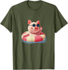 Vacation Pig Outfit Pig Sunglasses Graphic with Beach Ring T-Shirt - Olive Green