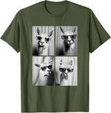 Funny Animal Photography Clothing Co. Funny Llamas with Sunglasses Cool Llama Animals Photo Booth T-Shirt - Olive Green