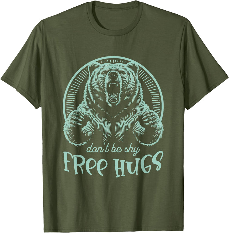 Hugging Family & Relations s Gifts & Apparel 'FREE-Hugs' s Grizzly Bear s 'Woodcut Style' T-Shirt - Olive Green