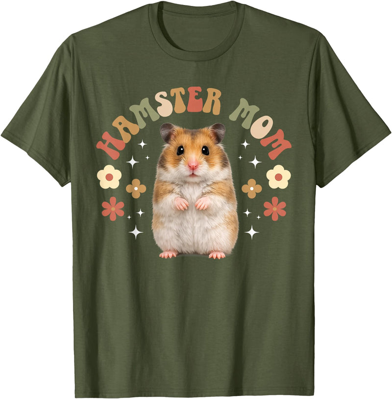 Hamster Mom Groovy Hamster Mama Hamster Owner Hamster Lover T-Shirt - Olive Green