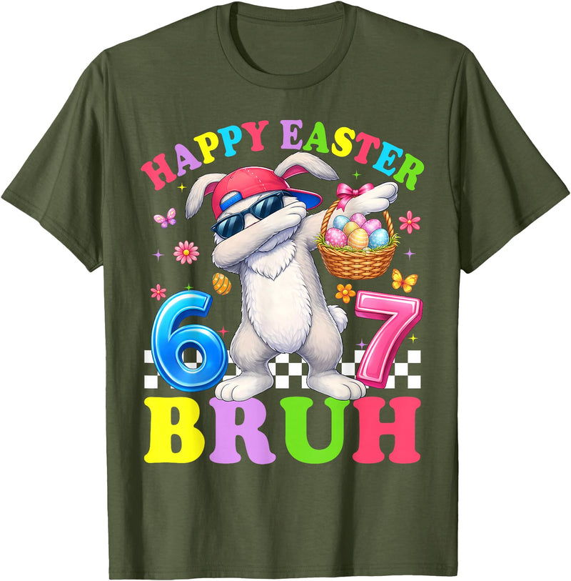 Six Seven Happy Easter 67 Dabbing Rabbit Meme Bunny Kids Boy T-Shirt in Olive Green
