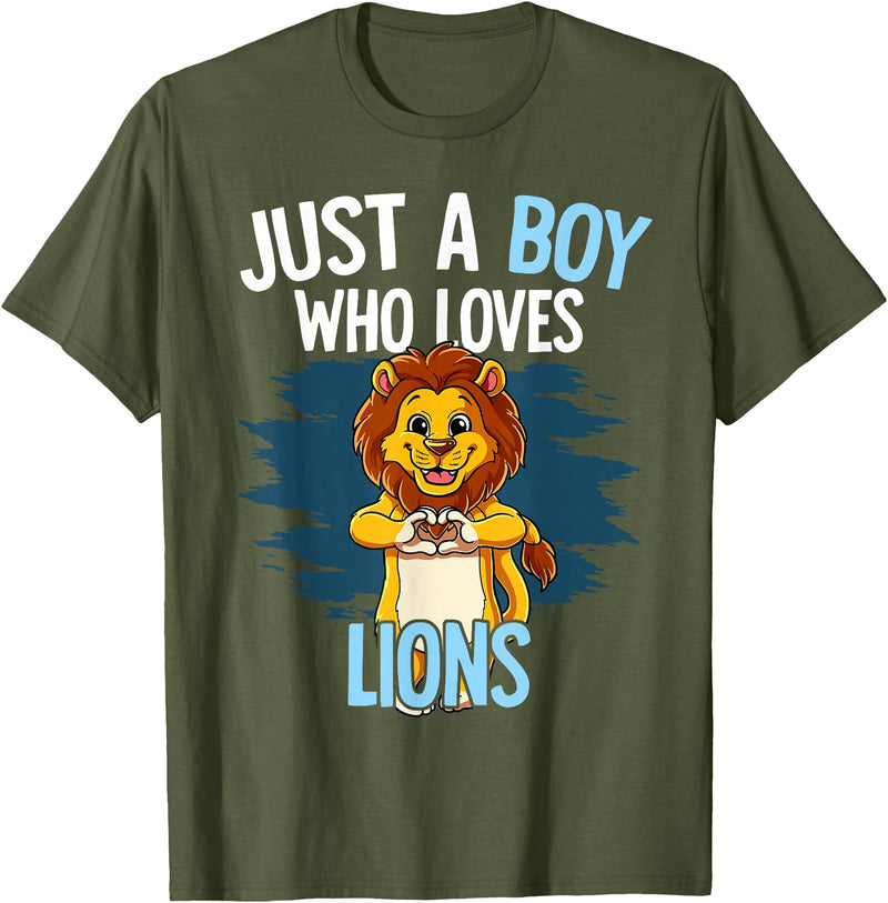 Lion Lover Gift Just A Boy Who Loves Lions Lion T-Shirt - Olive Green