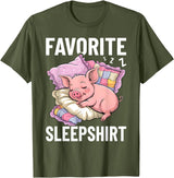 Piggy Lover Gift Co. Favorite Sleep, Napping Pig, Piglet & Piggy Pajama T-Shirt - Olive Green