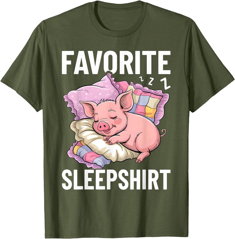 Piggy Lover Gift Co. Favorite Sleep, Napping Pig, Piglet & Piggy Pajama T-Shirt - Olive Green