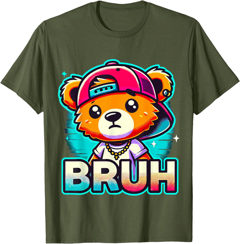 Magical and Funny Teddybear Gifts Hip Hop Teddy Bear Bruh T-Shirt - Olive Green