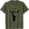 Safari Animal Art Giraffe with Sunglasses Graphic Safari Giraffe Animal Lover T-Shirt - Olive Green