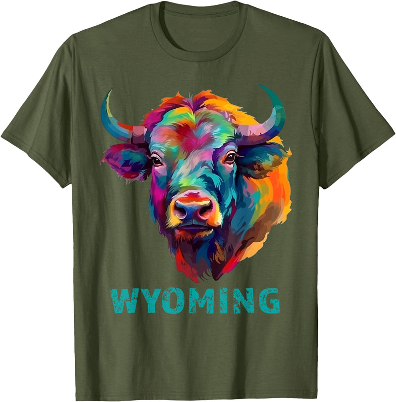 Love Wyoming Accessories, Apparel and Home Decor Wyoming American Bison Lover Buffalo for Men Women Souvenir T-Shirt - Olive