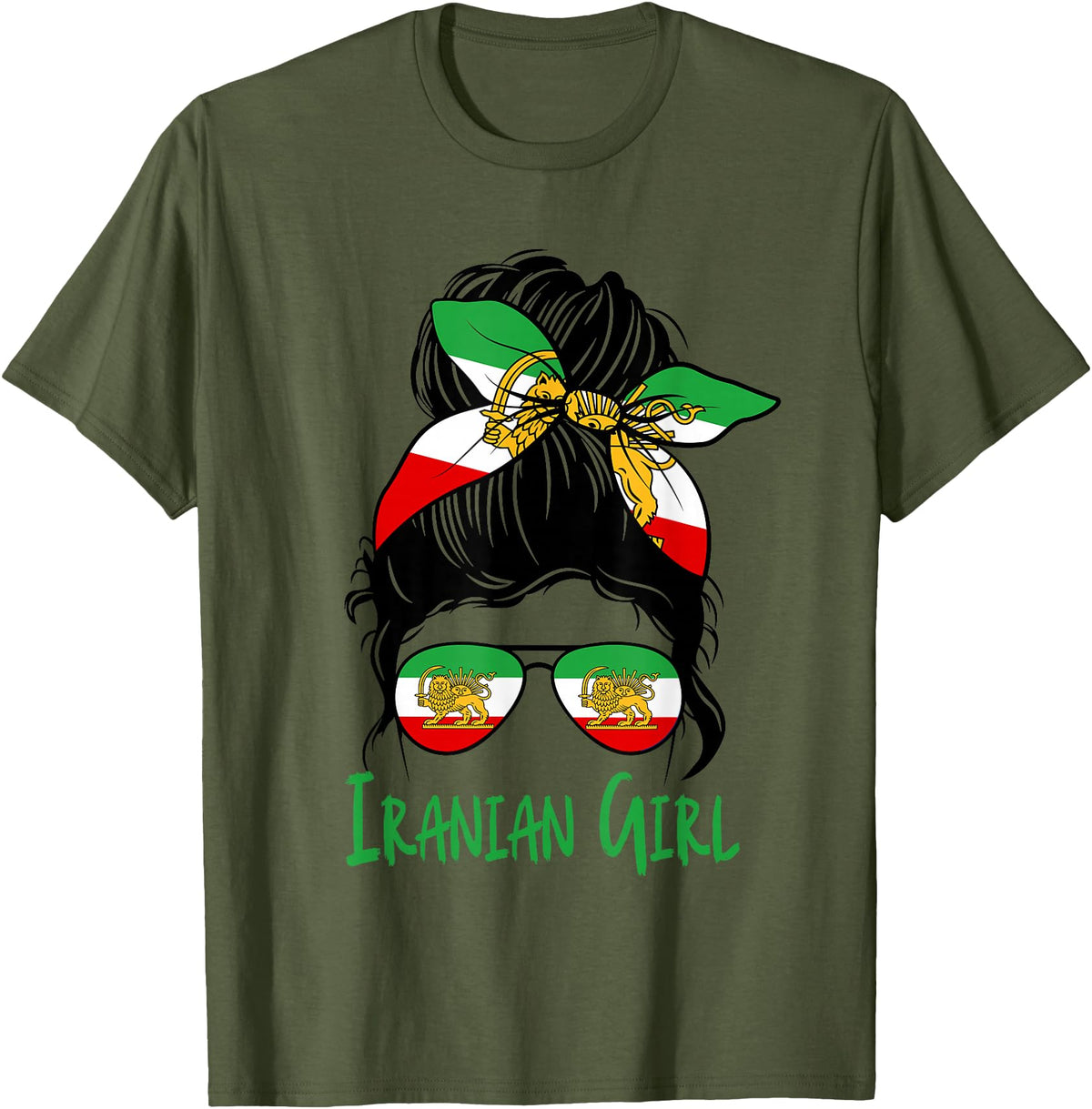 Iran For Women Iranian For Girl Flag Lion Persian T-Shirt - Olive Green