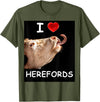 WhiteHorseDepot I Love Herefords with Cow Tongue T-Shirt - Olive Green