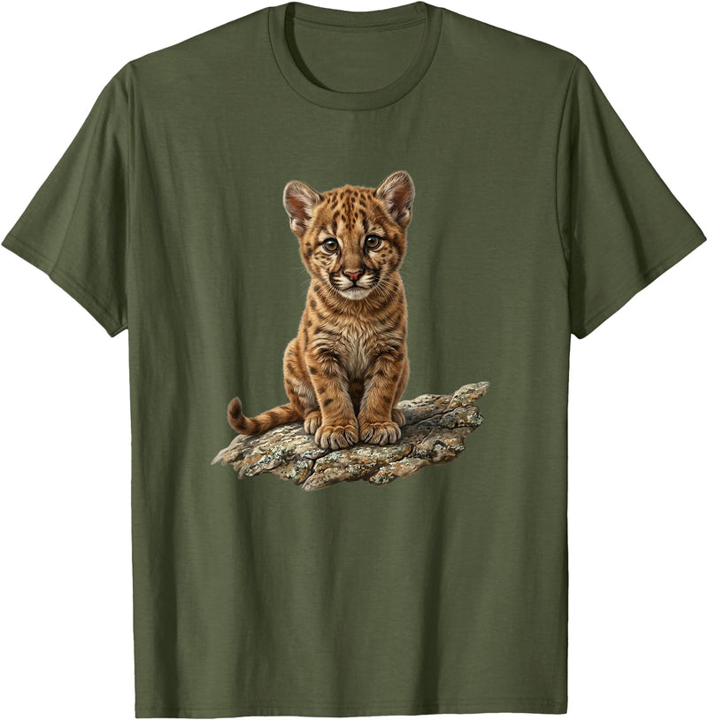 Cute Cougar & Mountain Lion Apparel Cute Mountain Lion Cub Cougar T-Shirt - Olive Green