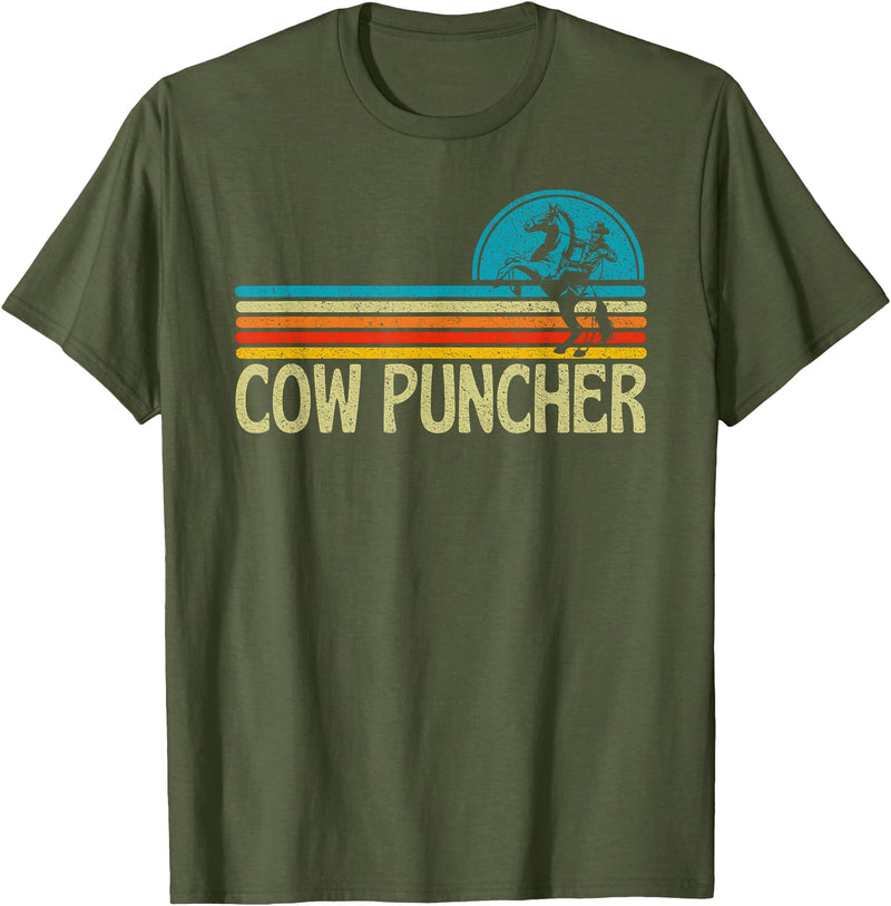 Cow Puncher Cowboy Graphic Funny Western Cow Puncher Cowboy Country T-Shirt - Olive Green