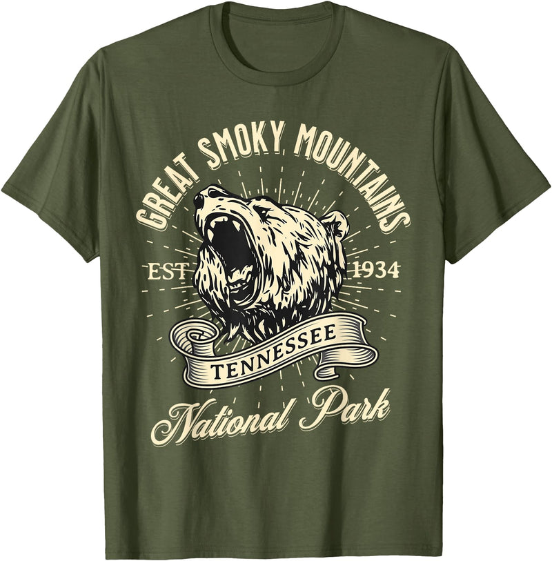 Great Smoky Mountains National Park Tennessee USA Great Smoky Mountains National Park Tennessee Bear Hike T-Shirt - Olive Green