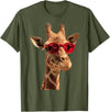 Giraffe Designs. Giraffe Wearing Sunglasses Funny Graphic T-Shirt - Olive Green