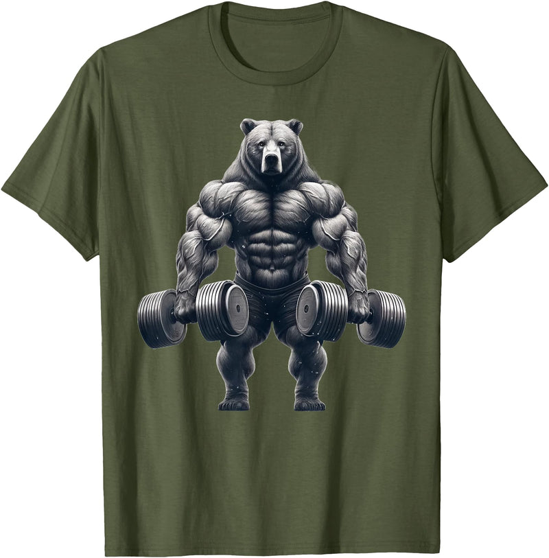 Bear Powerlifting Weightlifting Gym Apparel Bear Powerlifting Weightlifting Gym Workout T-Shirt - Olive Green