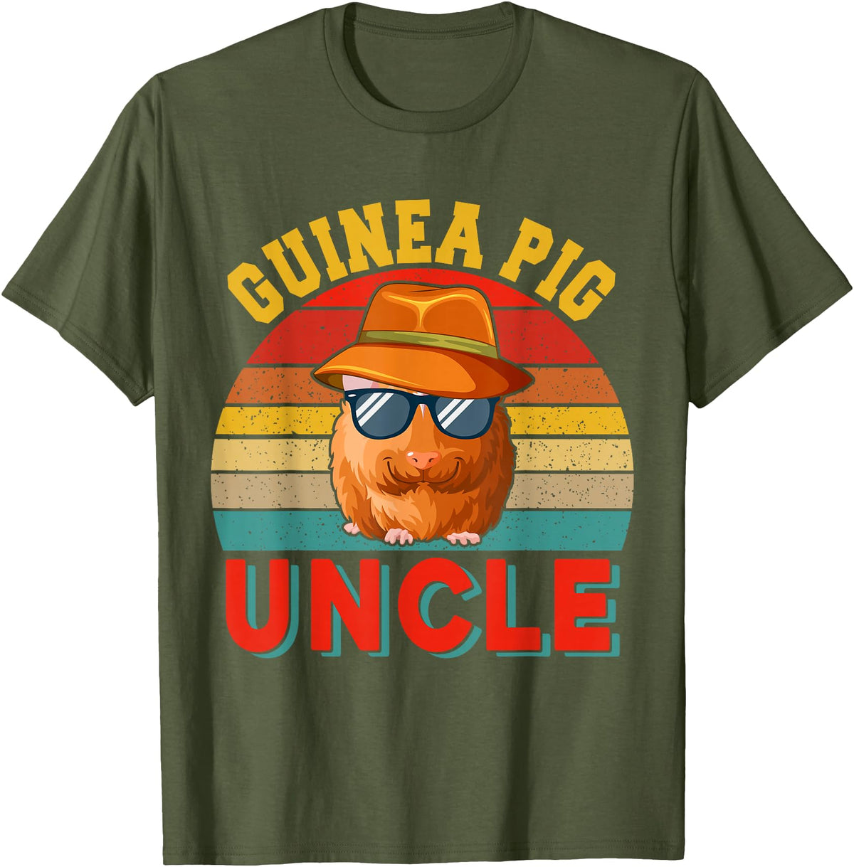 Rodent Father's Day Costume Vintage Retro Guinea Pig Uncle Cute Guinea Pig Sunglasses T-Shirt - Olive Green