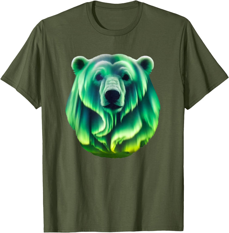 Northern Lights Polar Bear Clothes Aurora Borealis Alaska Northern Lights Polar Bear T-Shirt - Olive Green