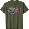 Abstract Ocean Art Stargazer Fish Deep Sea Aquarium Bottom Dweller T-Shirt - Olive Green