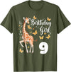 Giraffe Birthday Party by LazyPanda Giraffe 9th Birthday Girl 9 Years Old Giraffe Lover T-Shirt - Olive Green