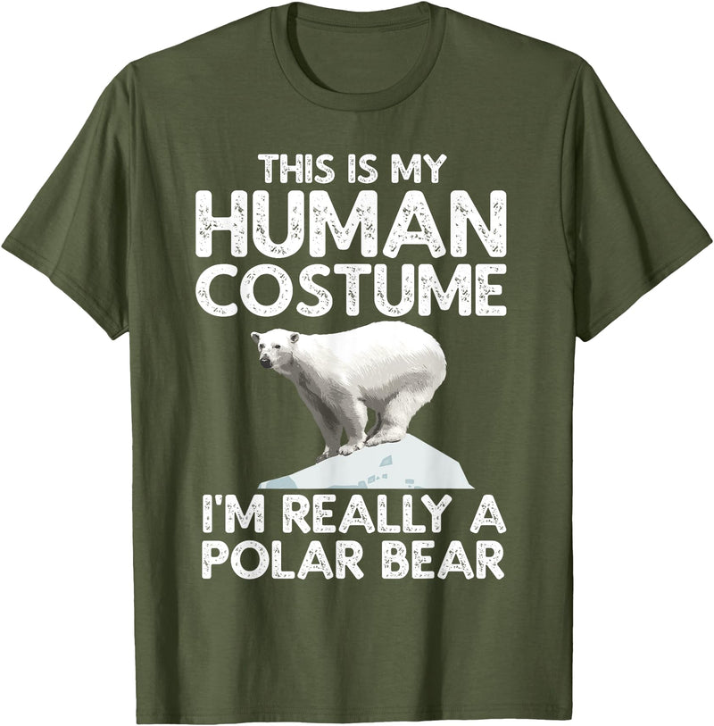 Polar Bear Gift Polar Bear Accessories & Stuff Cool Polar Bear for Men Women Human Costume Animal Halloween T-Shirt - Olive Green