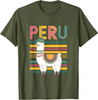 Shirt-o-Topia Cute Peruvian Llama from Peru - Fun Peru Design T-Shirt - Olive Green