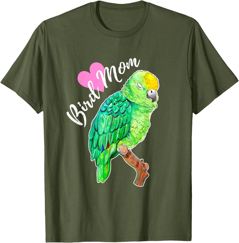 Parrot and Pet Bird Owners Amazon Parrot Lover Bird Mom Watercolor T-Shirt - Olive Green
