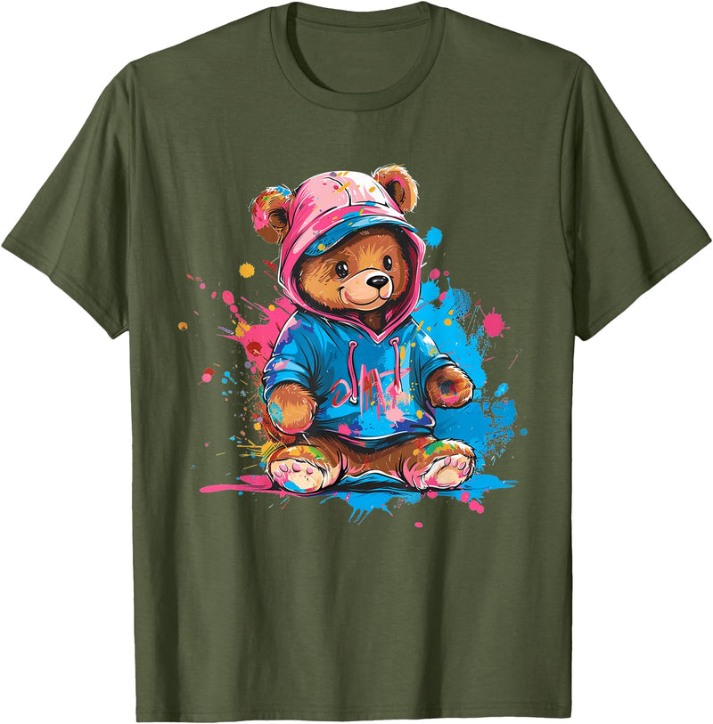Teddy Bear Colorful Men WomenDesigns Hip Hop Colorful Teddy Bear Men Women Kids T-Shirt - Olive Green