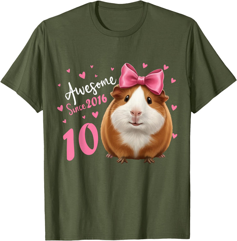 Funny Guinea Pig Birthday Party Girls 10 Years Old Guinea Pig Birthday for Girls 10th Bday T-Shirt - Olive Green