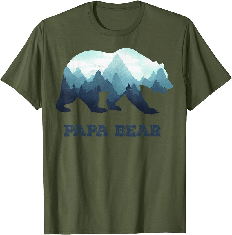 Dramabite Papa Bear Wildlife Father's Day Gift for Dad, Daddy or Dada T-Shirt - Olive Green