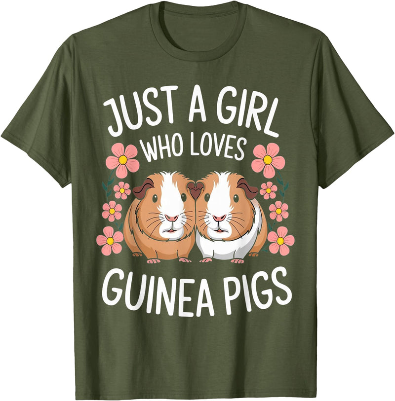 Just a Girl Who Loves Guinea Pigs Guinea Pig For Girls Teenagers Guinea Pigs Adoption T-Shirt - Olive Green