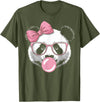 Panda Bear Bubblegum Panda Bear Wearing Glasses and Blowing Pink Bubble Gum T-Shirt - Olive Green