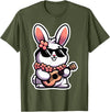 Easter Bunny Rabbit Playing Ukulele Player Musician Hawaii T-Shirt in Olive Green