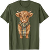 Farmer Cute Women Highland Cow Shirts Cozy Fall Autumn Highland Cow T-Shirt - Olive Green