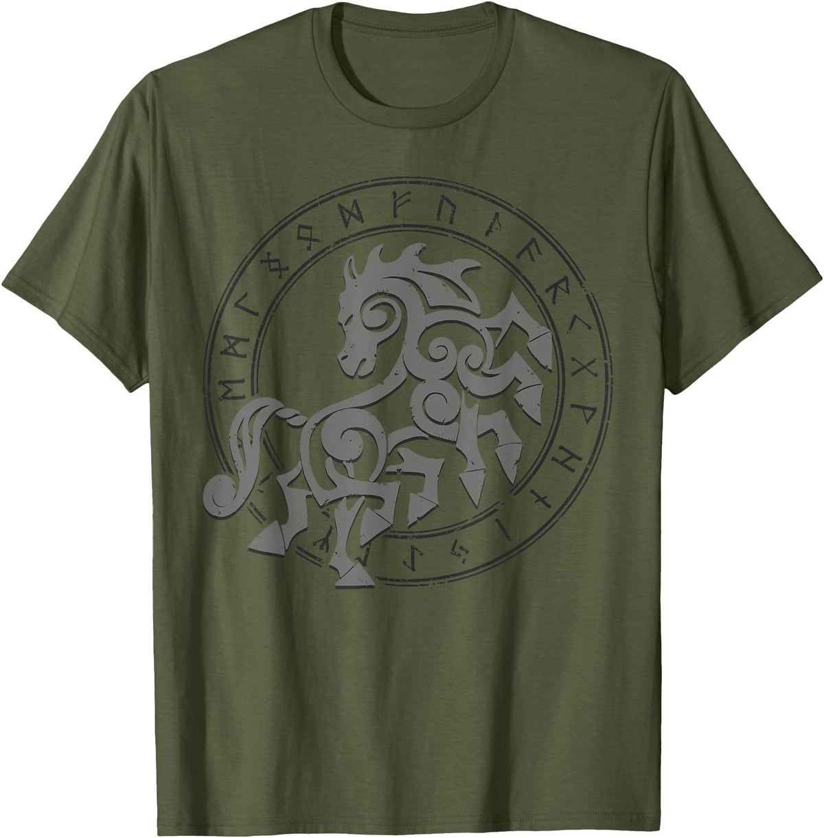 Norse mythology designs Norse Horse Sleipnir T-Shirt - Olive Green