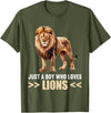 Lions Lion Lovers Shop Just a Boy who loves Lions Lion T-Shirt - Olive Green