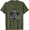 ROSS BOSS Funny Guinea Pig Graphic Tees Guinea Pig Shirt Headphones T-Shirt - Olive Green