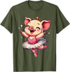 Pig Ballet Dancer Ballerina Pig Dancing T-Shirt - Olive Green