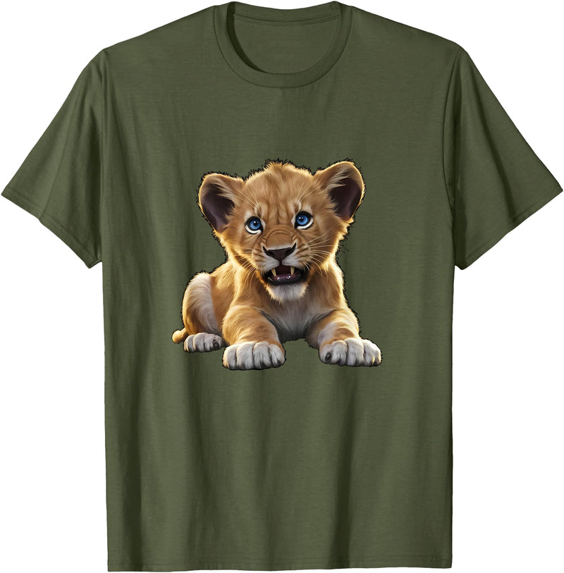 Lion Cubs Cute Lion Shirt Lions Lovers Gifts Lion Cub Angry Lion Lovers Lion Shirt Boys Girls Male Lions T-Shirt - Olive Green