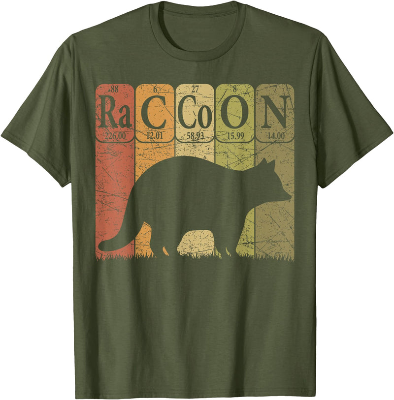Raccoon Periodic Chemistry Elements Retro Racoon Raccoon Periodic Table Elements Racoon Nerd Vintage T-Shirt - Olive Green