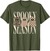 Spooky Season Ghost Halloween Shirt Spooky Season Leopard Camo Checkered Ghost Halloween Fall T-Shirt - Olive Green