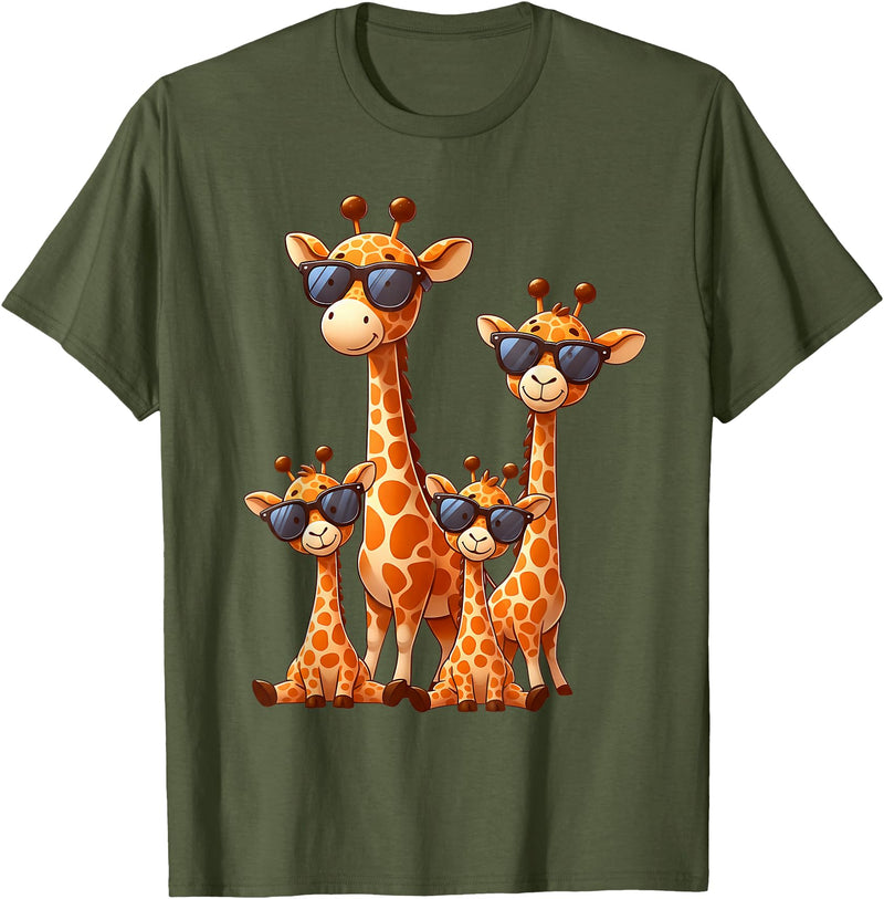 Zoo Family Funny Giraffe Animal Gifts Giraffe Family Sunglasses Safari Zoo Animal Lover Giraffes T-Shirt - Olive Green
