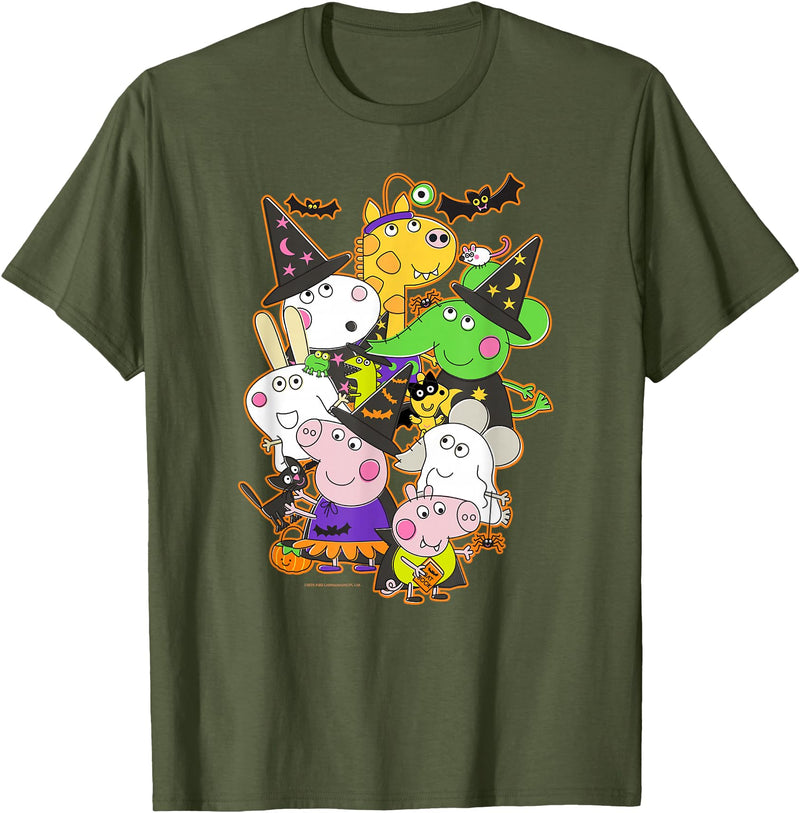 Peppa Pig Halloween Happy Costumes Group Shot T-Shirt - Olive Green